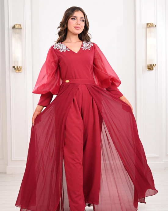 Long dress with puffy drum sleeves