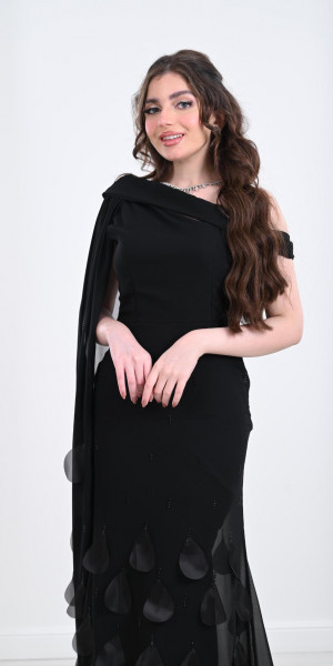 evening dresses with gloves Luxury Beaded Pink Square Neck Cape Sleeves Evening Dress SS494 – Sharon  Said main image 0