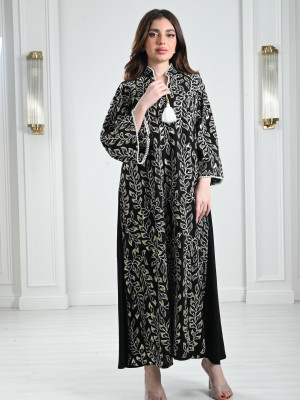 High-neck embroidered jalabiyas