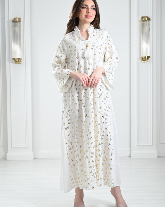 High-neck embroidered jalabiyas