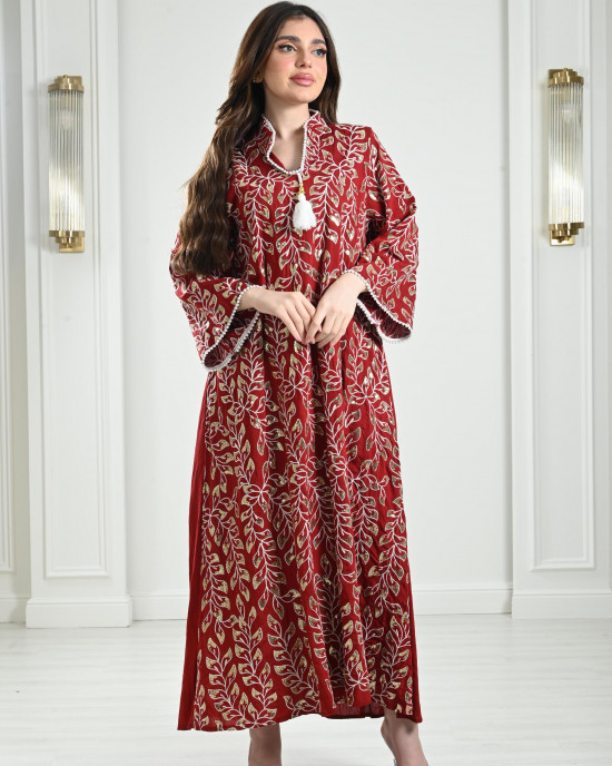 High-neck embroidered jalabiyas