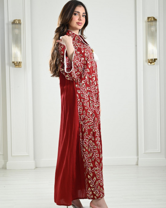 High-neck embroidered jalabiyas