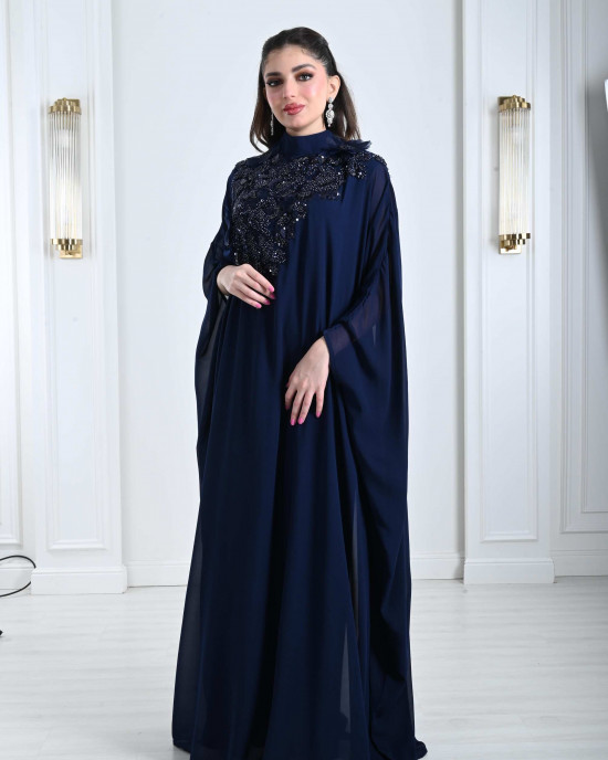 Women's jalabiya decorated with tulle flowers Women's jalabiya decorated with tulle flowers