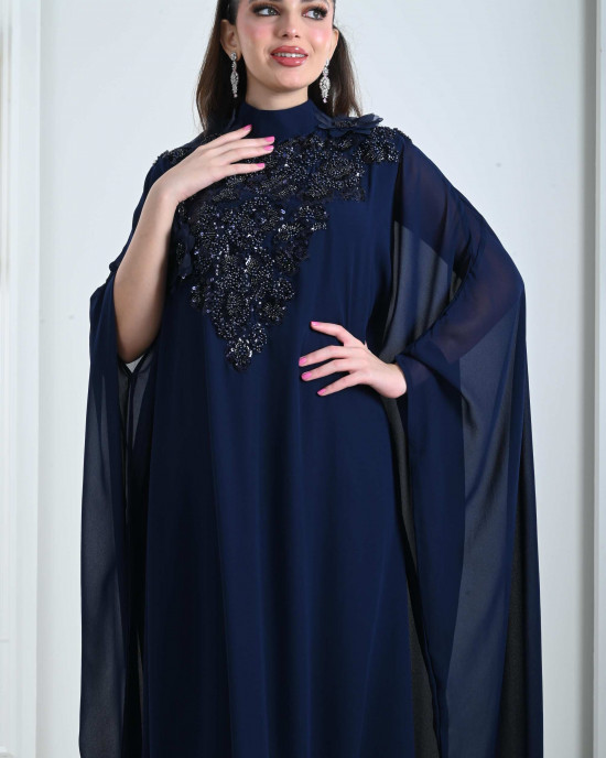 Women's jalabiya decorated with tulle flowers Women's jalabiya decorated with tulle flowers