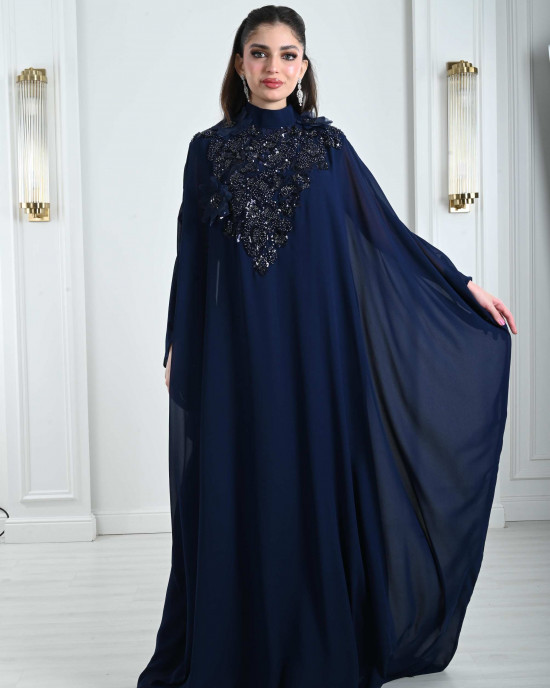 Women's jalabiya decorated with tulle flowers Women's jalabiya decorated with tulle flowers
